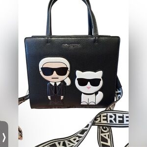Karl Lagerfeld Black Shoulder Bag with Cartoon Figures